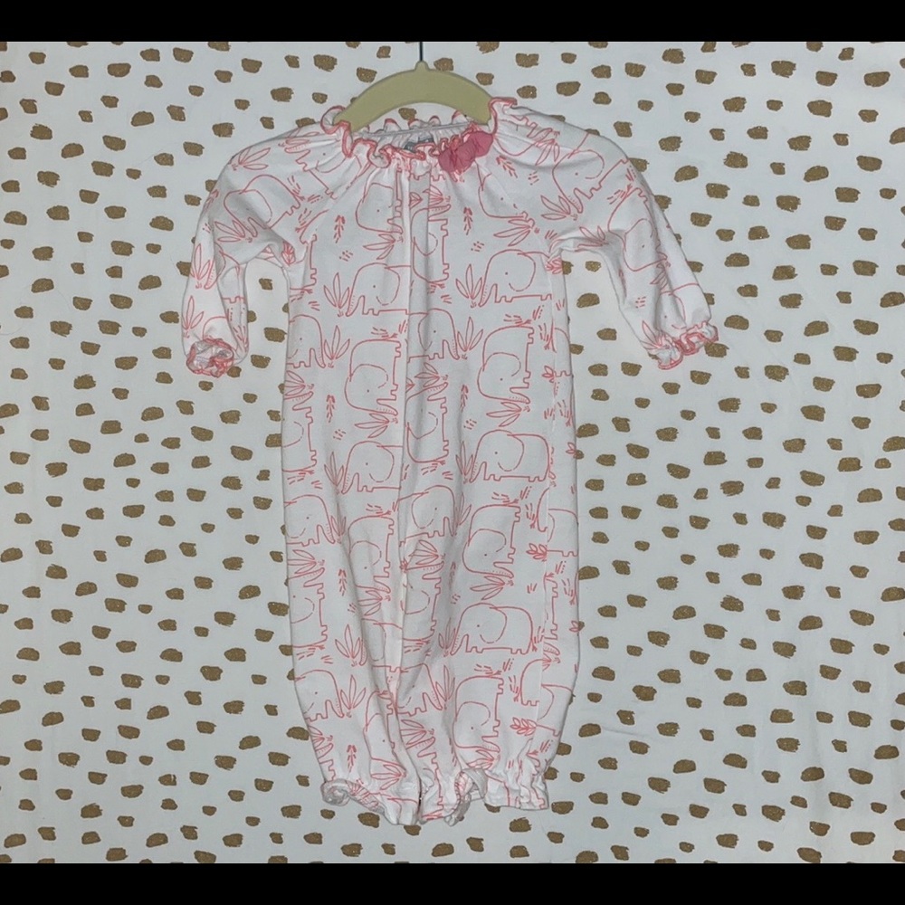 MudPie pink elephant ruffle sleep gown/ jumper 0-3